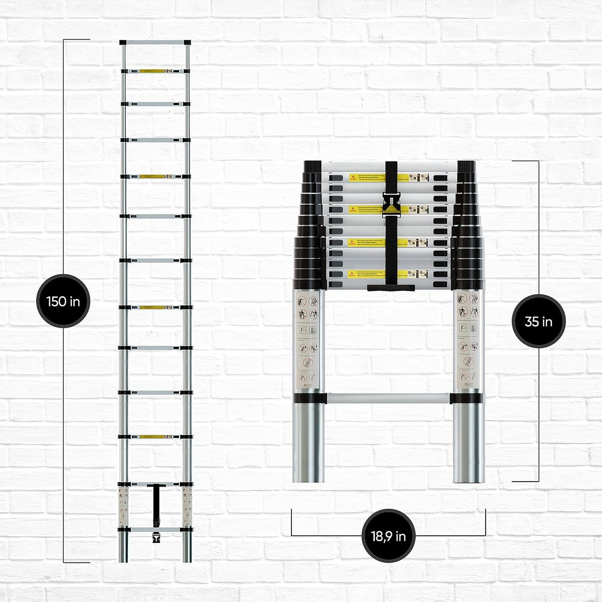 Folding Telescoping Ladder 12.5 FT Aluminum Extendable Ladder with 2 Detachable Hooks I83229