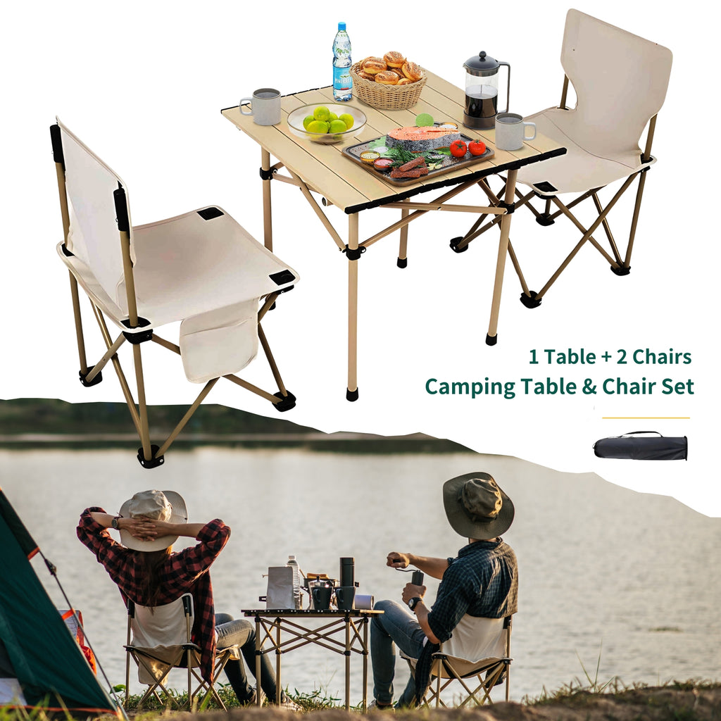 Camping Portable Folding Tables & 2Pcs Chairs Set with Carrying Storage Bag M57117