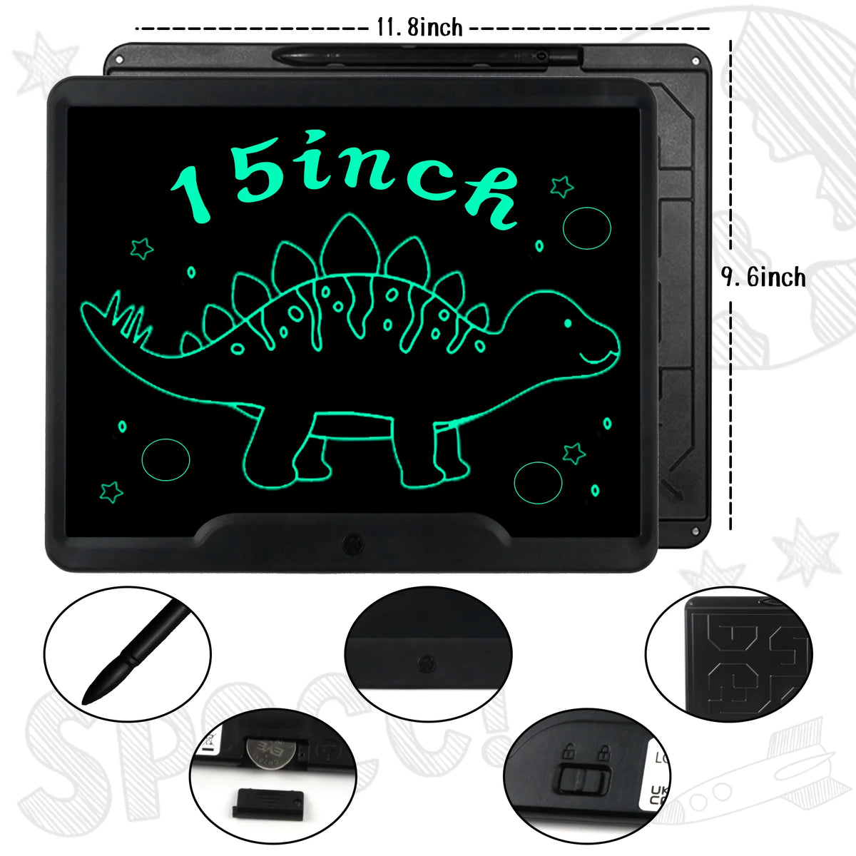 15 Inch LCD Writing Tablet Black W30275