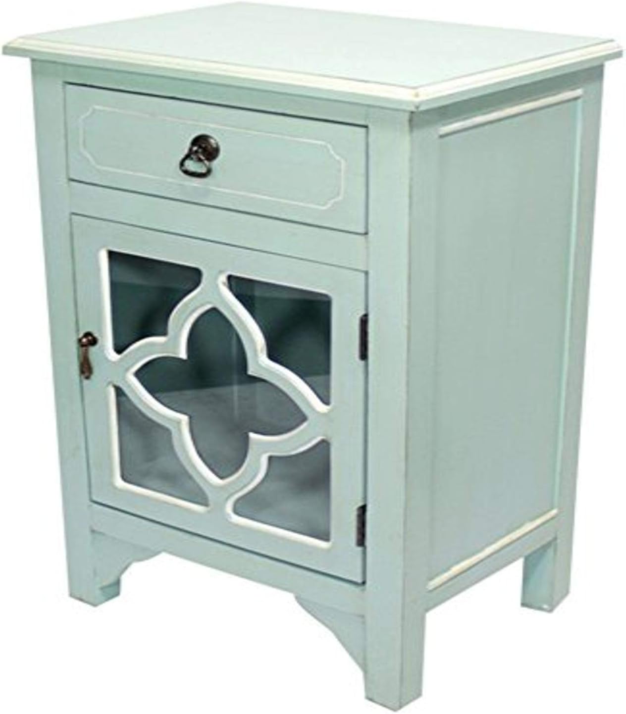 Aqua Single Drawer Distressed Cabinet P402774