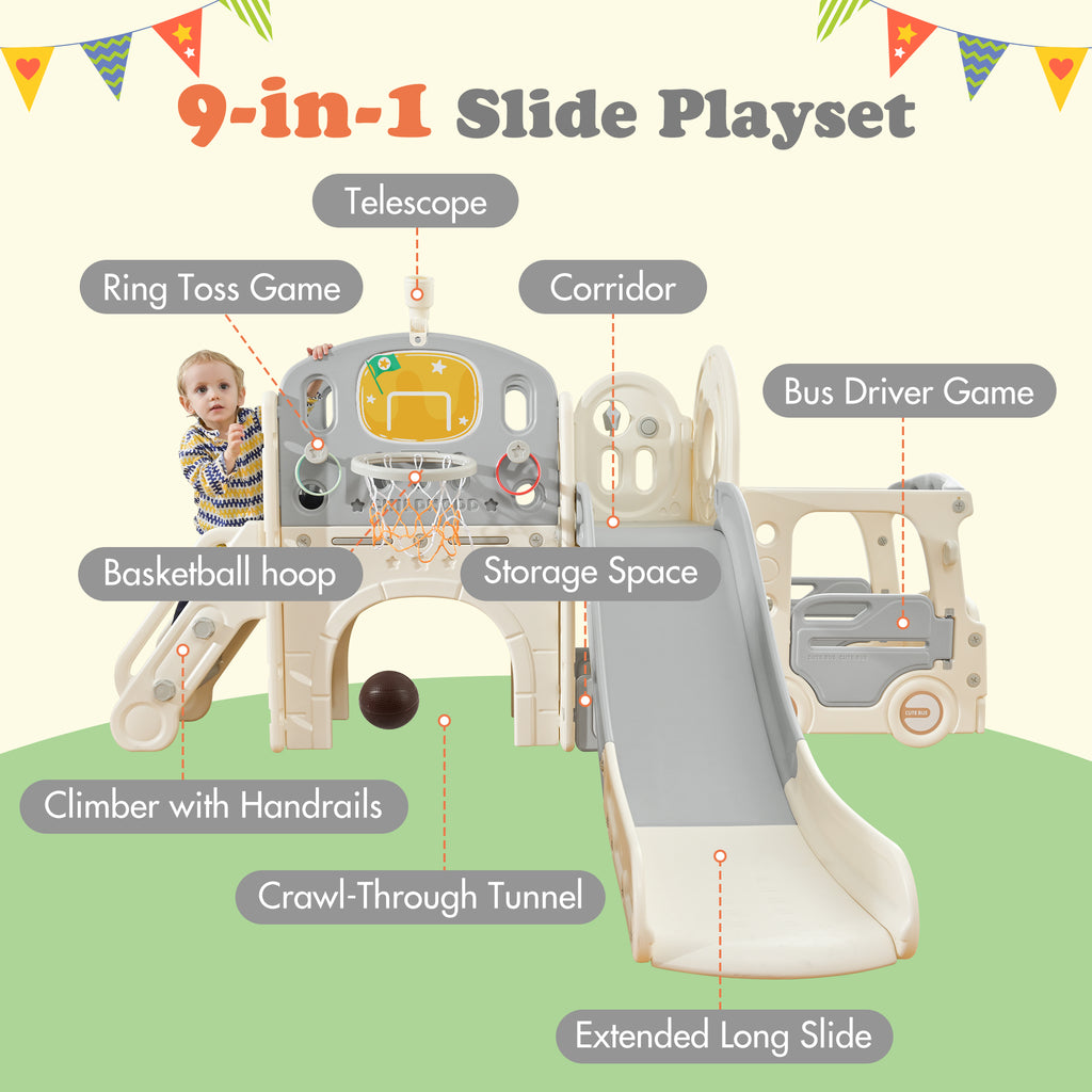 9 in 1 Kids Slide Playset with Basketball Hoop X672