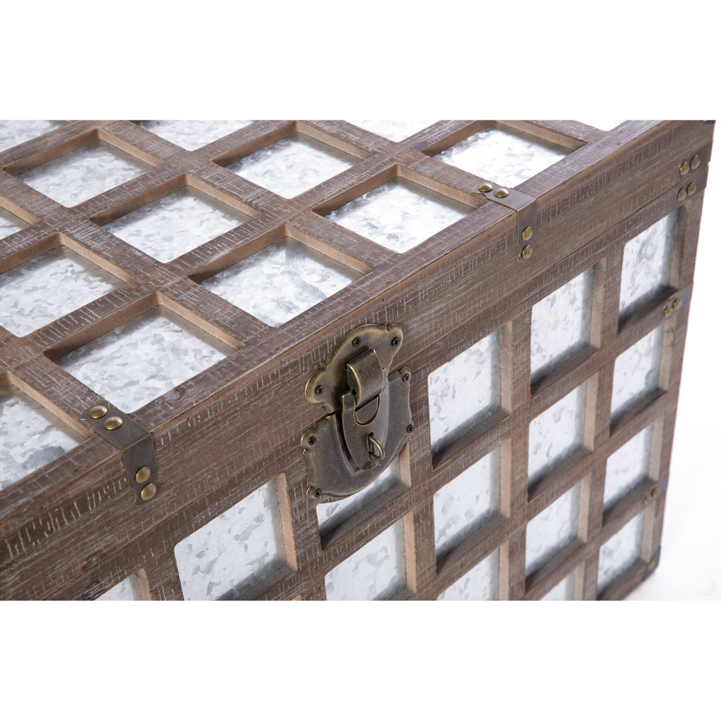 Wooden Rectangle Galvanized Metal Lined Storage Trunk K80106