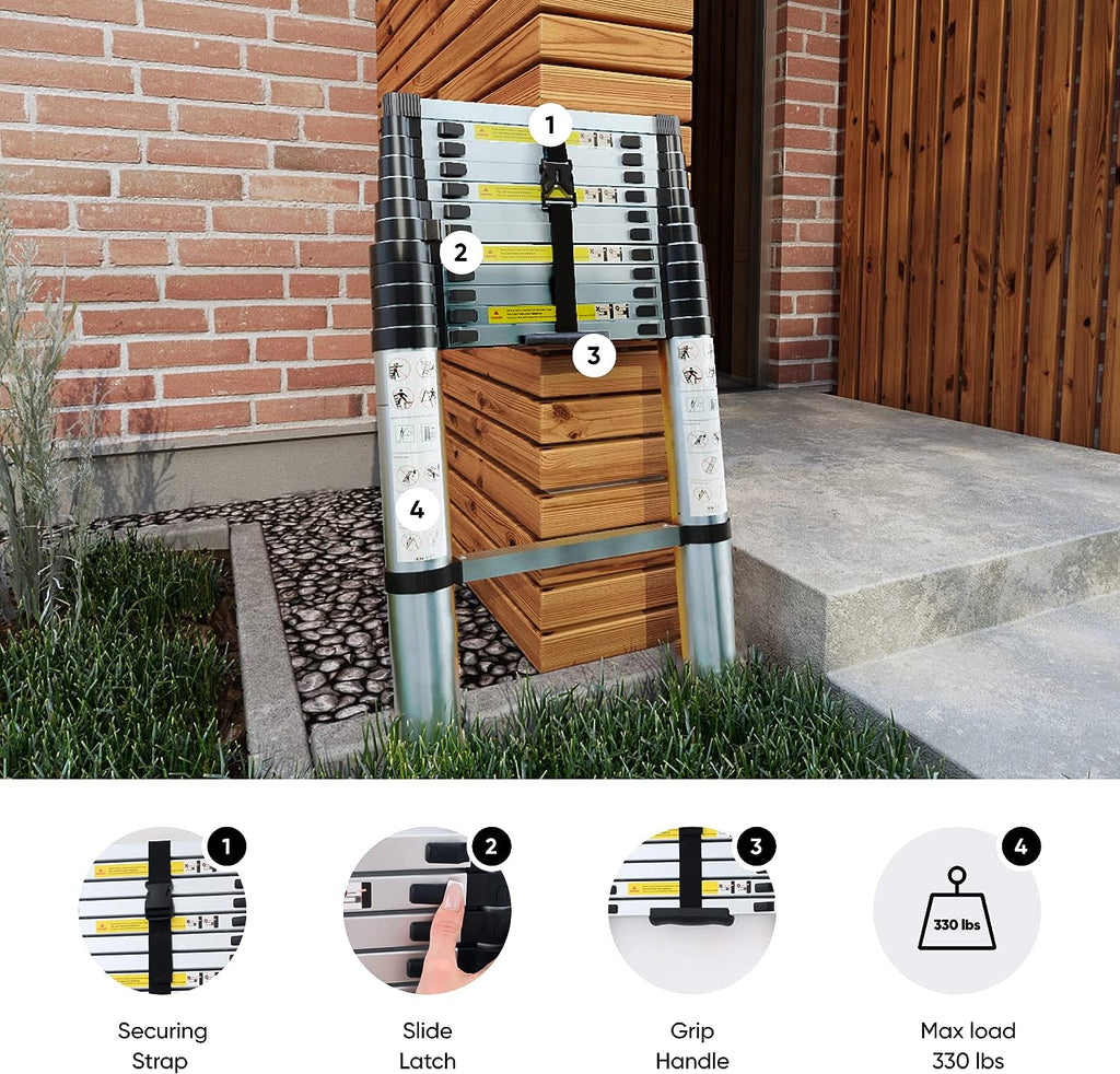 Folding Telescoping Ladder 12.5 FT Aluminum Extendable Ladder with 2 Detachable Hooks I83229