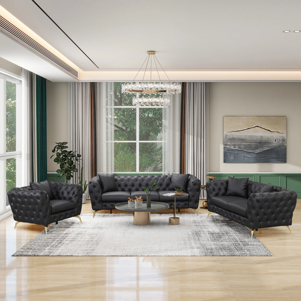 Black PU Upholstered Loveseat Sofa with Metal Legs I821491