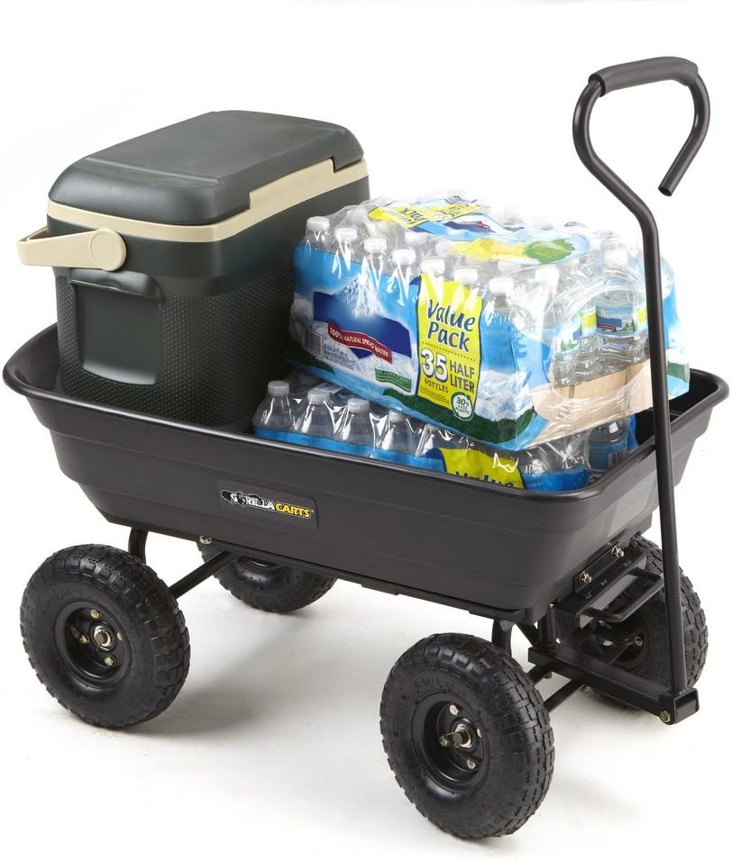 Black Poly Garden Dump Cart with Steel Frame and 10-Inch Pneumatic Tires, 600-Pound Capacity Z775573