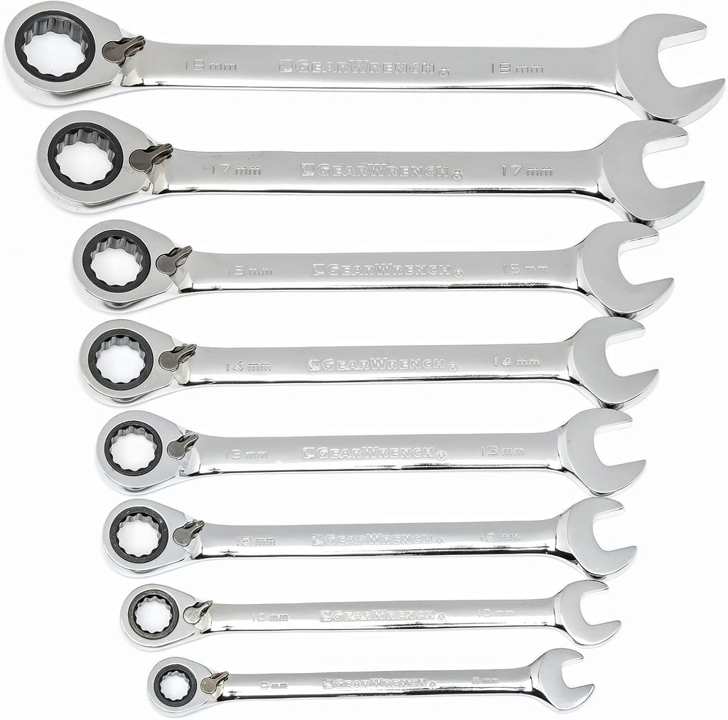 16 Pc. Reversible Ratcheting Combination Wrench Set with Tool Roll, Metric N6997
