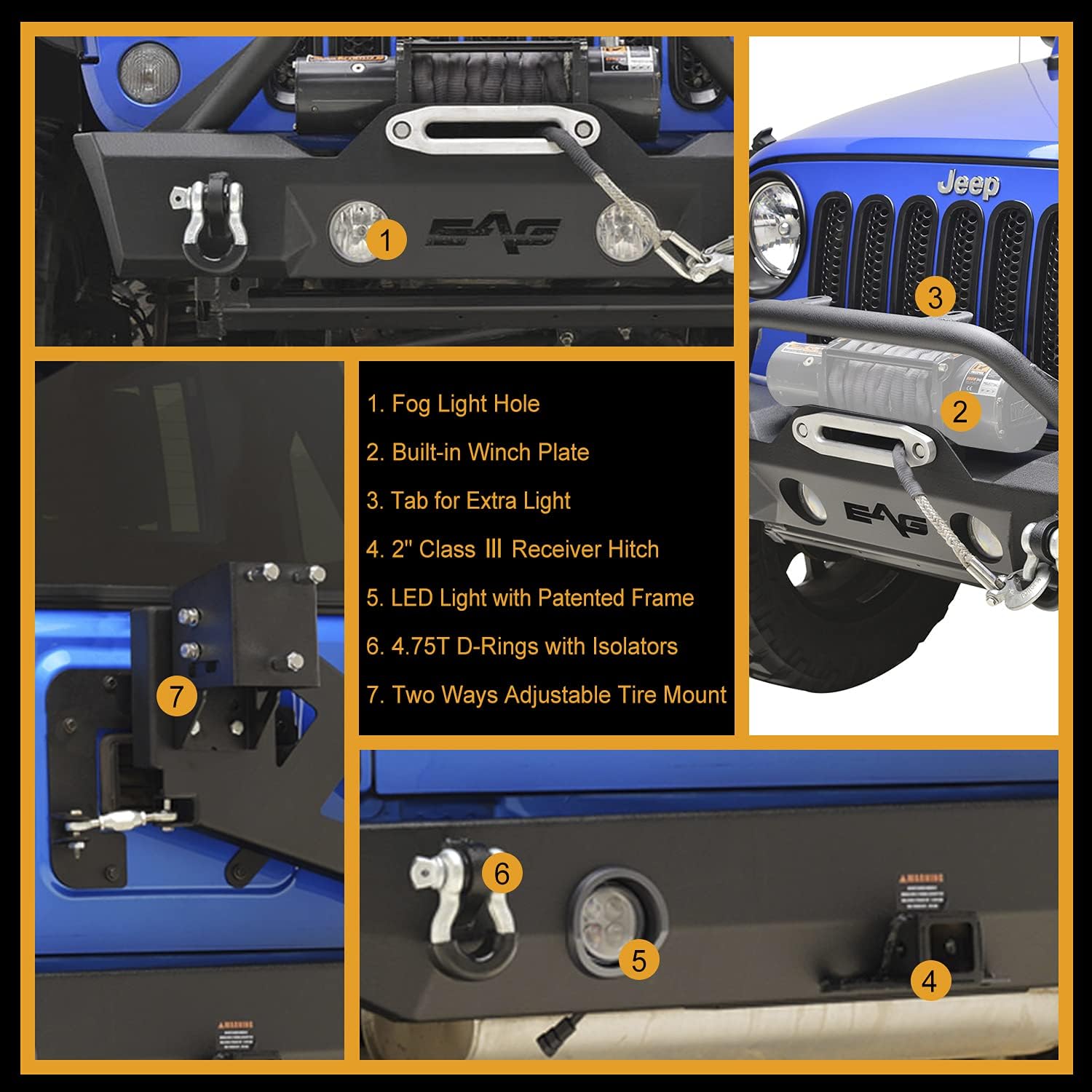 Stubby Front Bumper and Rear Bumper with Tire Carrier Combo L4375