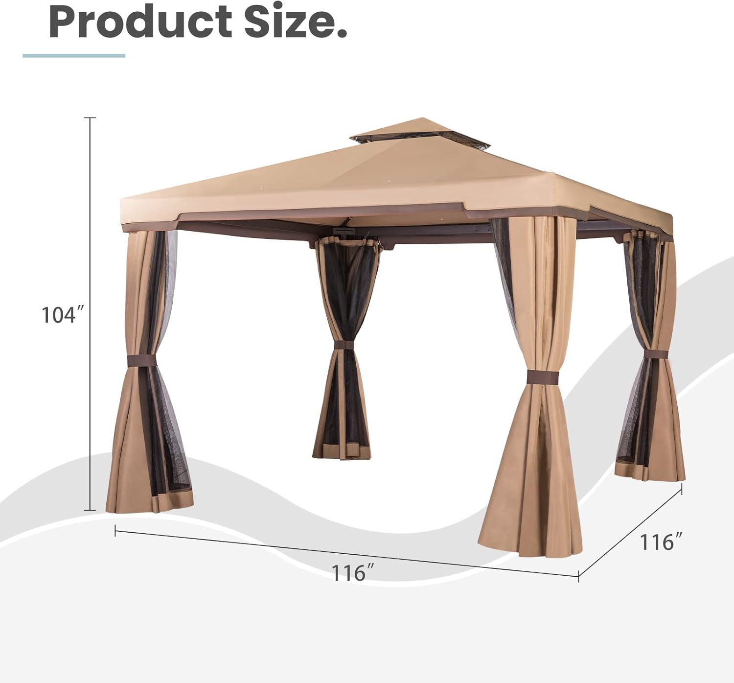 Steel Vented Double Roof Garden Gazebo with Mosquito Netting (Brown) D82379
