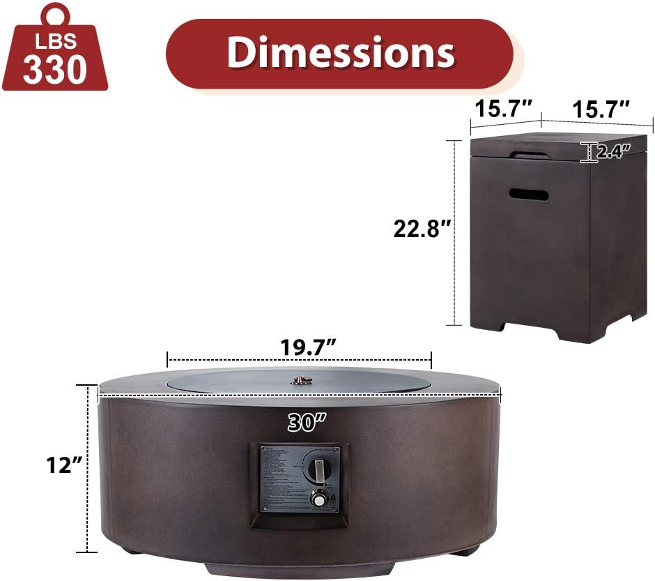 30in Outdoor Propane Fire Pit with Lava Rocks D833