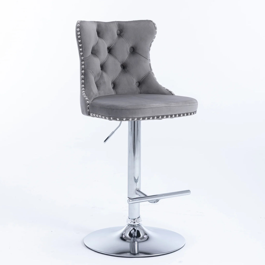 Gray Velvet Swivel Bar Stools Set of 2 with Backs G37000
