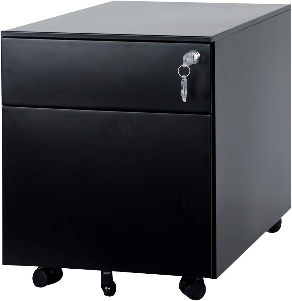 Black Steel File Cabinet 2 Drawer with Lock R7079