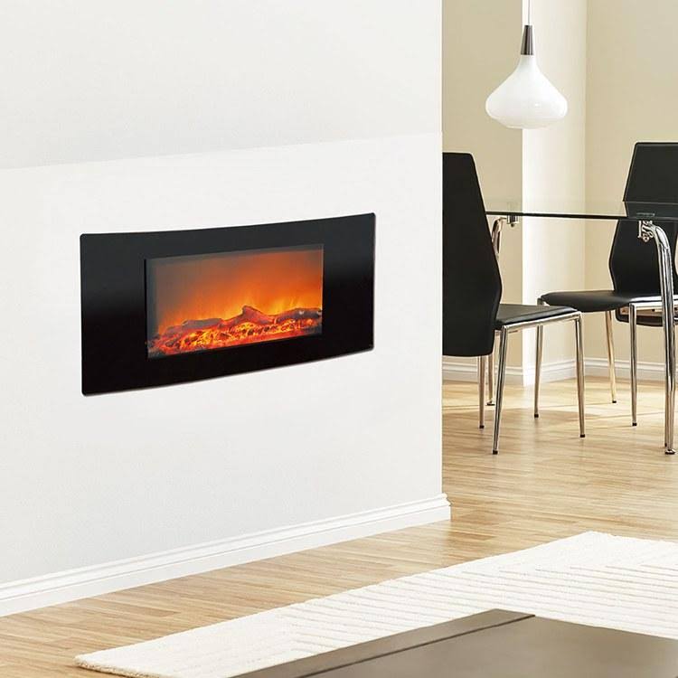 White Curved Wall Mount Electric Fireplace D435