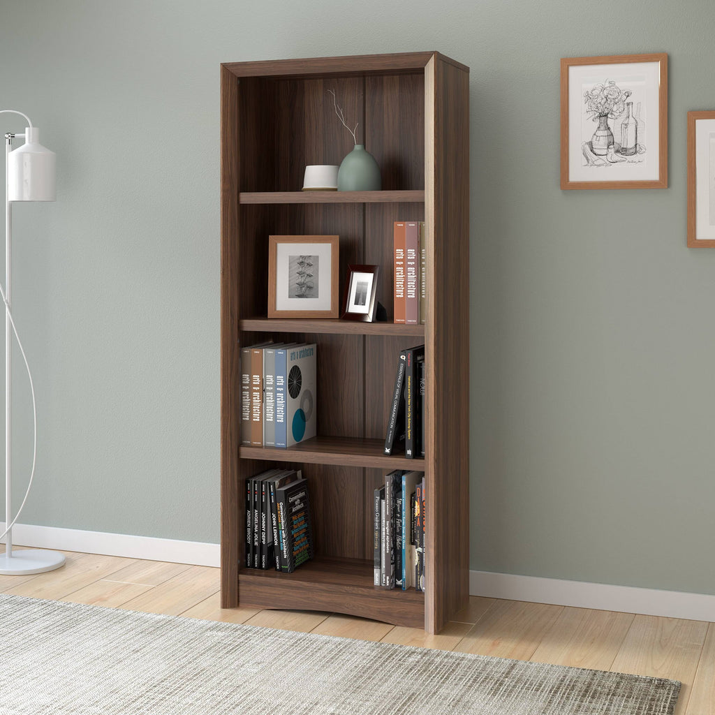 Brown Tall Adjustable Bookcase with Faux Woodgrain Finish I418
