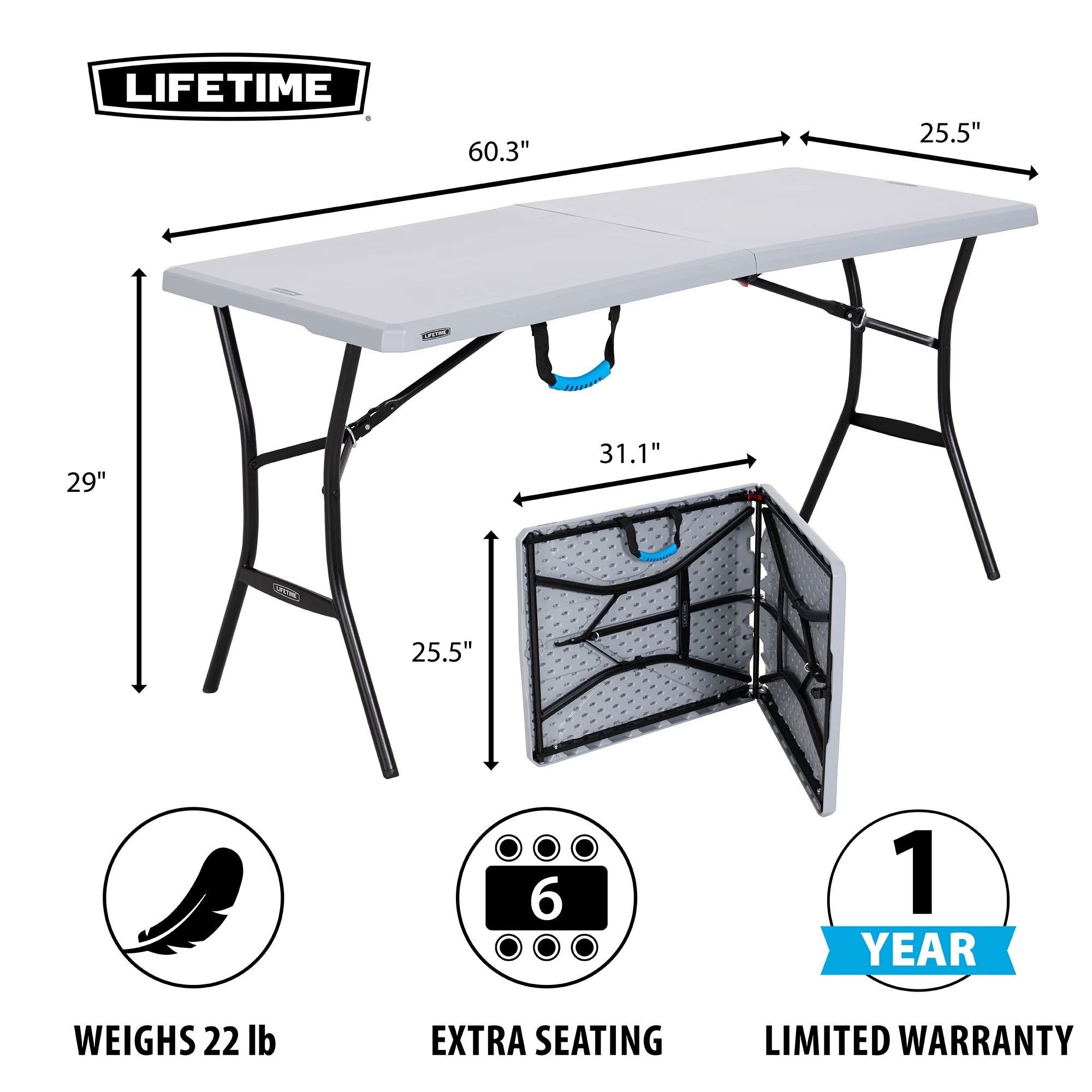 Gray 5 Foot Rectangle Fold-in-Half Table Q2151