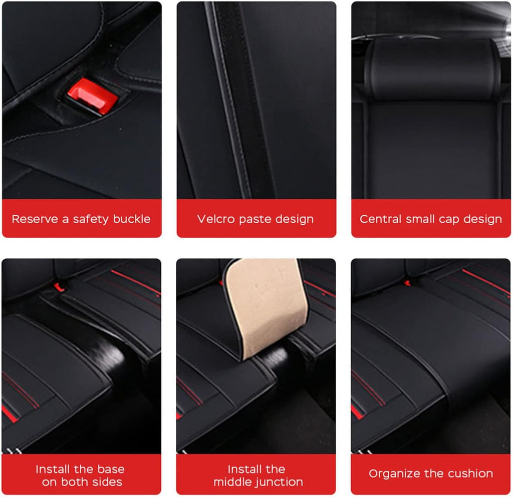 Waterproof PU Leather Car Seat Covers for Front and Rear Seats, Black E8995