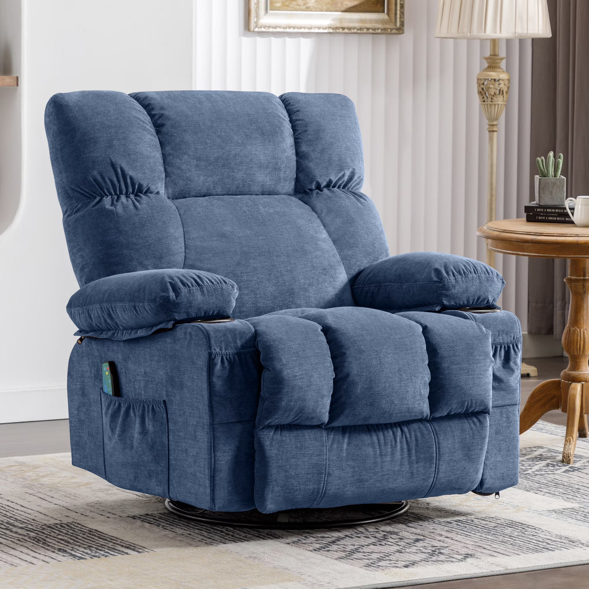 Blue Ergonomic Massage Rocker Recliner Chair with Vibration and Heat X7677