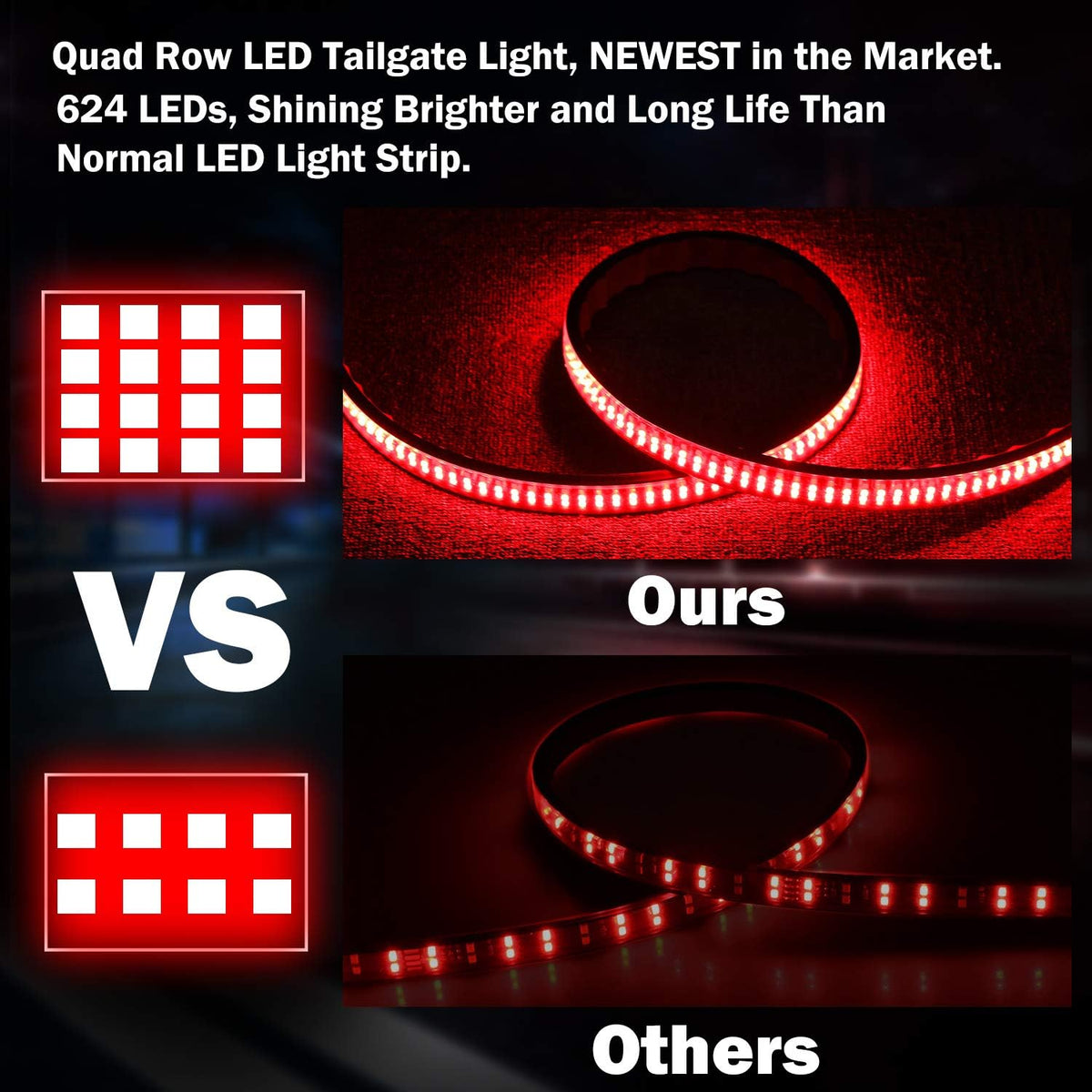 60 Inch Quad Row LED Truck Bed Light Strip, Red Brake/Running, Pack of 2 A677427
