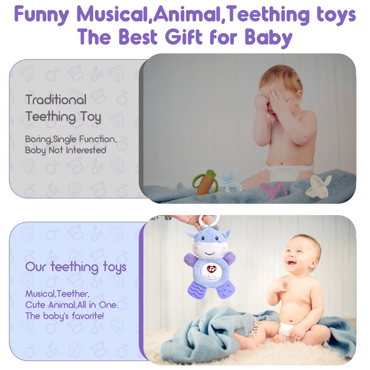 BPA Free Washable Plush Baby Teething Toys with Soft Light and Hook for Crib K83712
