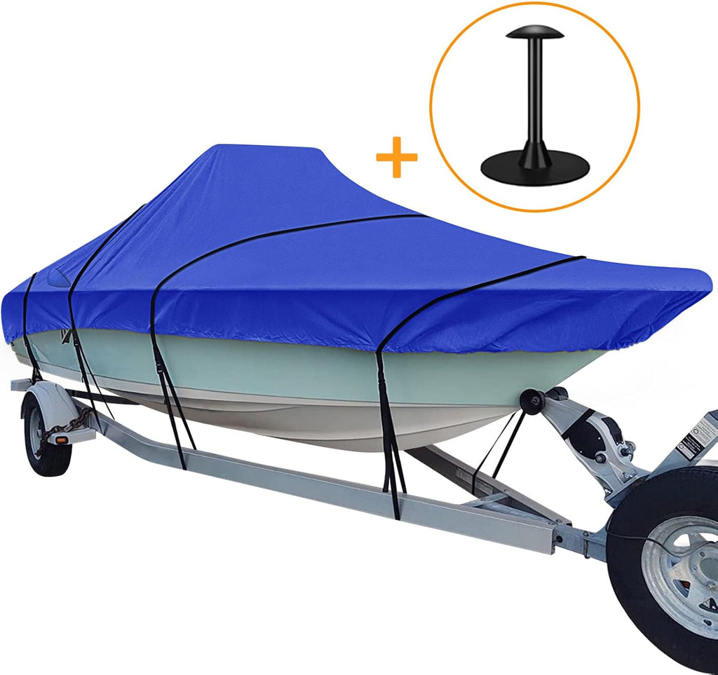 Trailerable Boat Cover, 600D Heavy Duty, Fits V-Hull Center Console Boat 17ft-19ft Long, Beam Width up to 96in, Support Pole Included U558