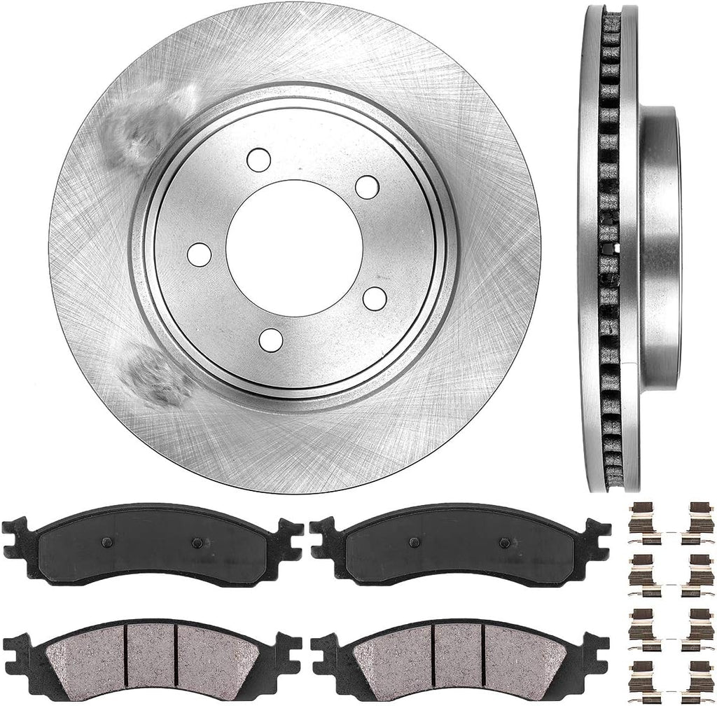 Premium OE 5 Lug Brake Disc Rotors + Ceramic Brake Pads + Clips Y264