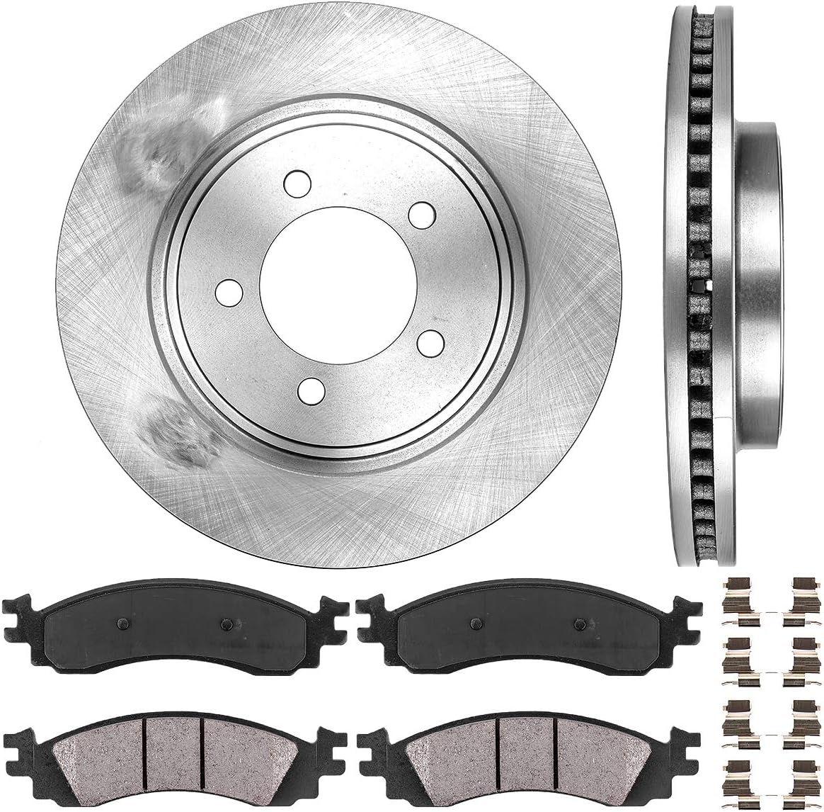 Premium OE 5 Lug Brake Disc Rotors + Ceramic Brake Pads + Clips Y264