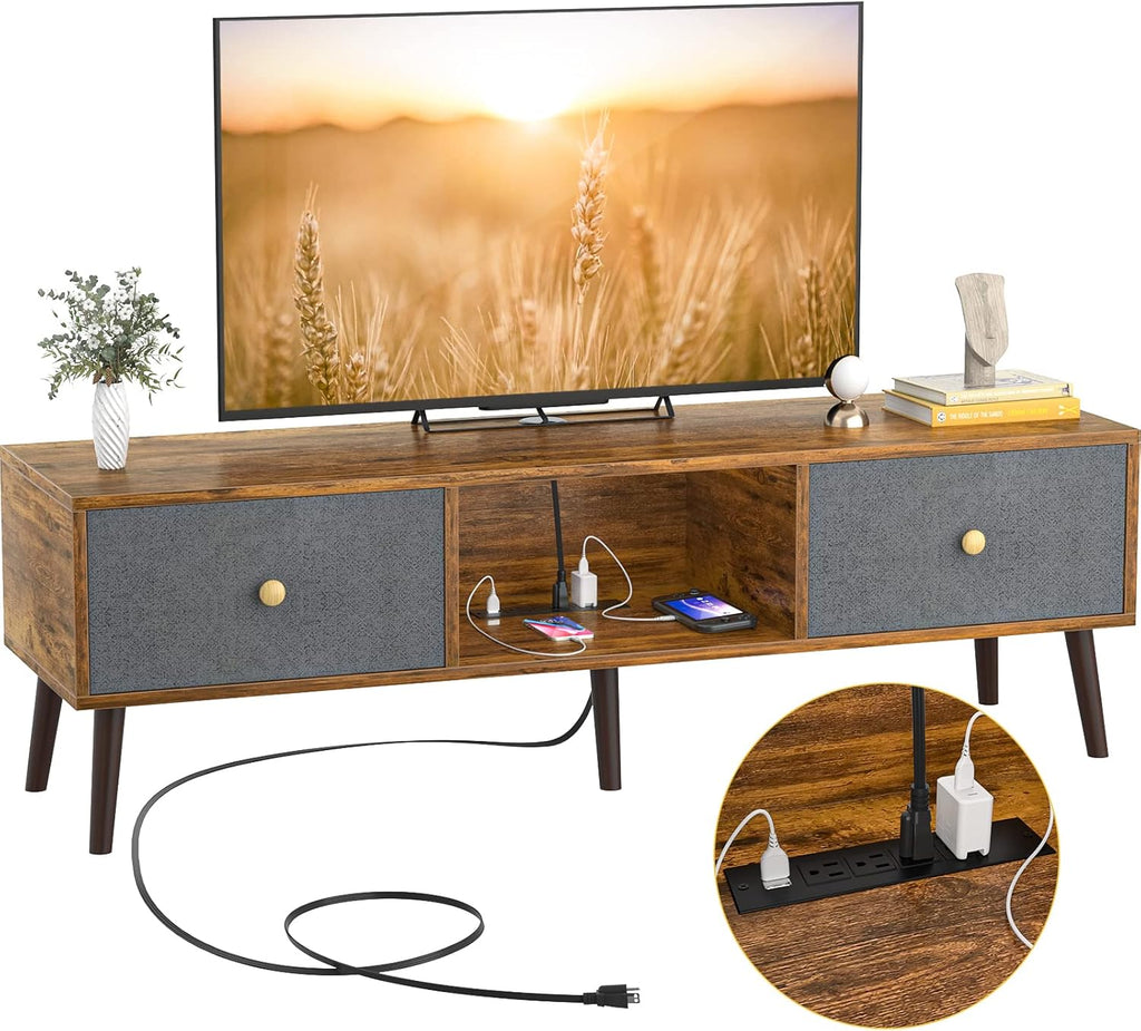 Rustic Brown and Gray Oak 3-Tier TV Stand with Metal Frame M862854