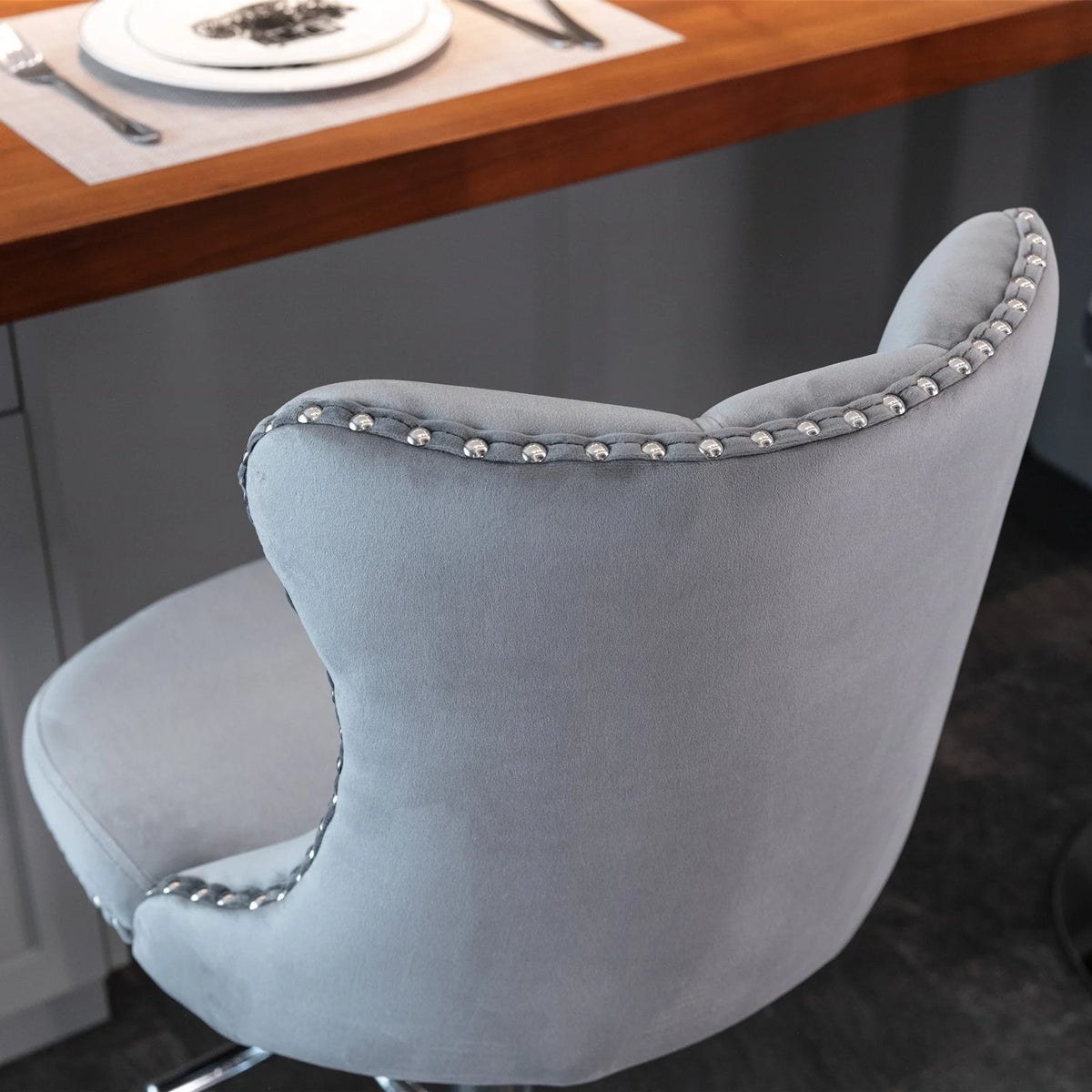 Gray Velvet Swivel Bar Stools Set of 2 with Backs G37000