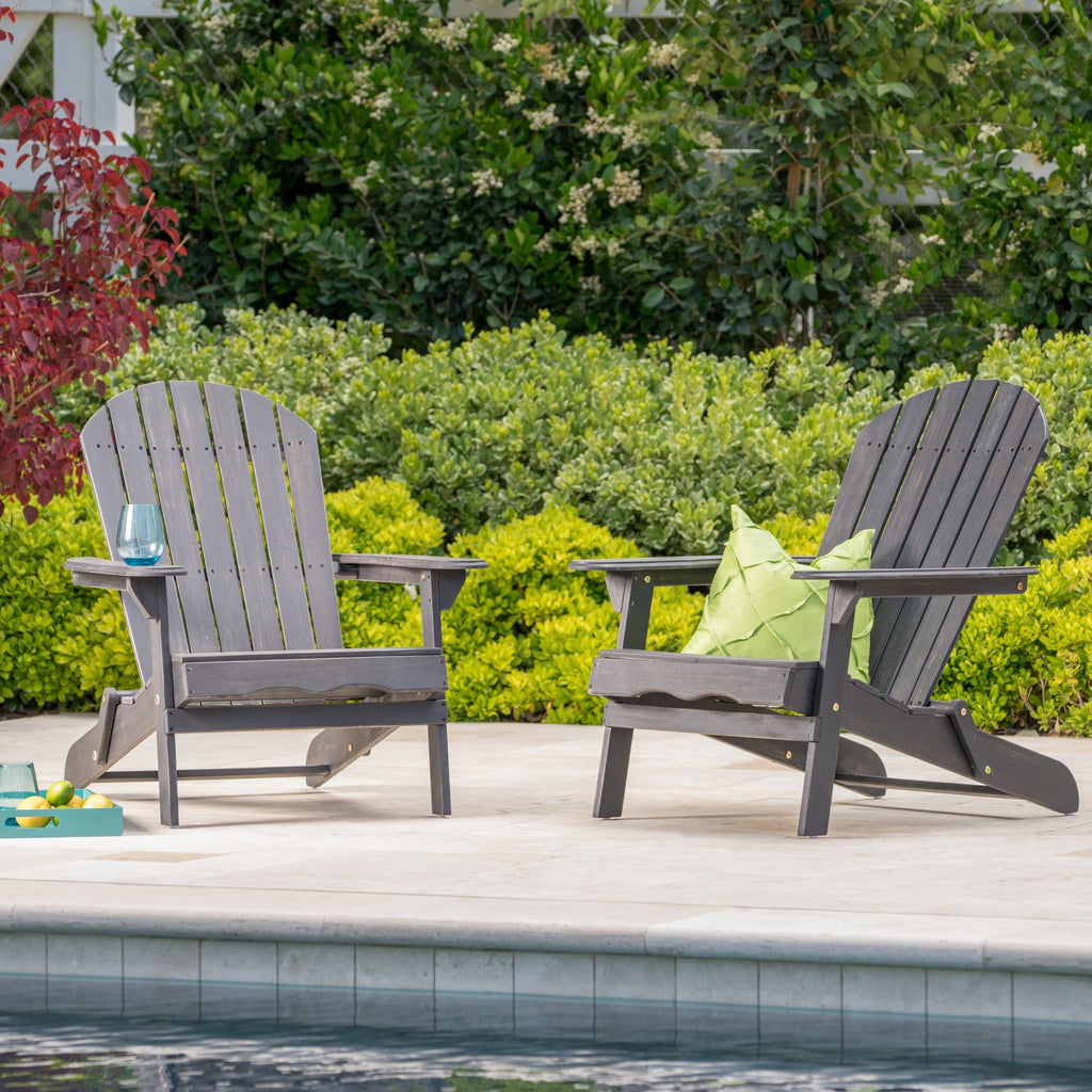 Dark Gray Acacia Wood Folding Adirondack Chair J674