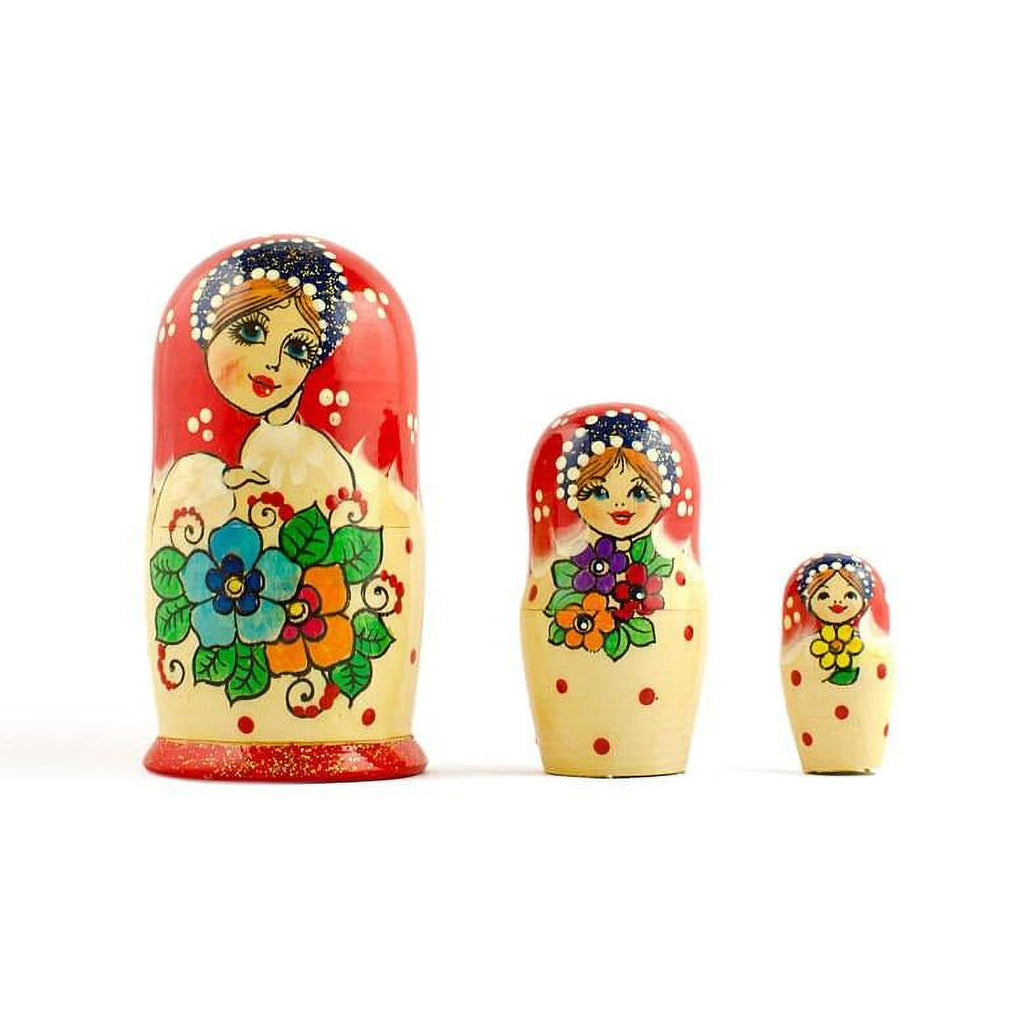 Set of 3 Wooden Nesting Dolls Matryoshka 3.5 Inches Q501170