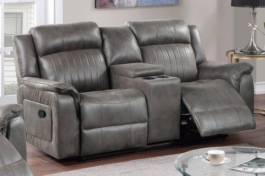 Slate Blue Leatherette Motion Loveseat with Console Reclining T889258