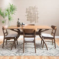 5 Piece Dining Set Natural Walnut Light Beige T142