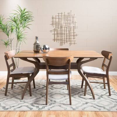 5 Piece Dining Set Natural Walnut Light Beige T142