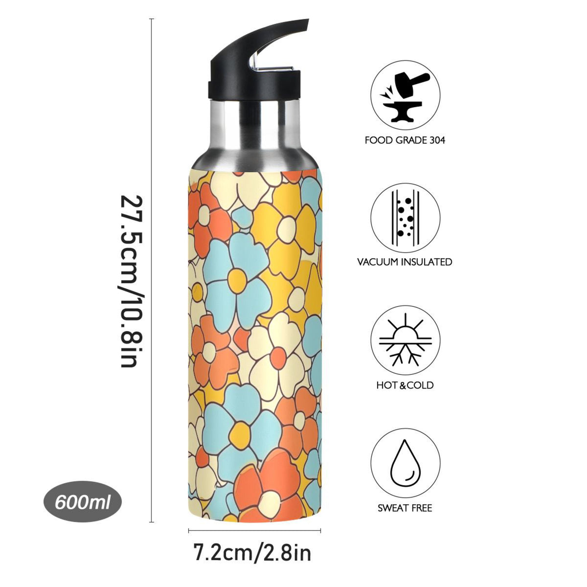 20 oz Insulated Stainless Steel Water Bottle with Straw Lid X82020