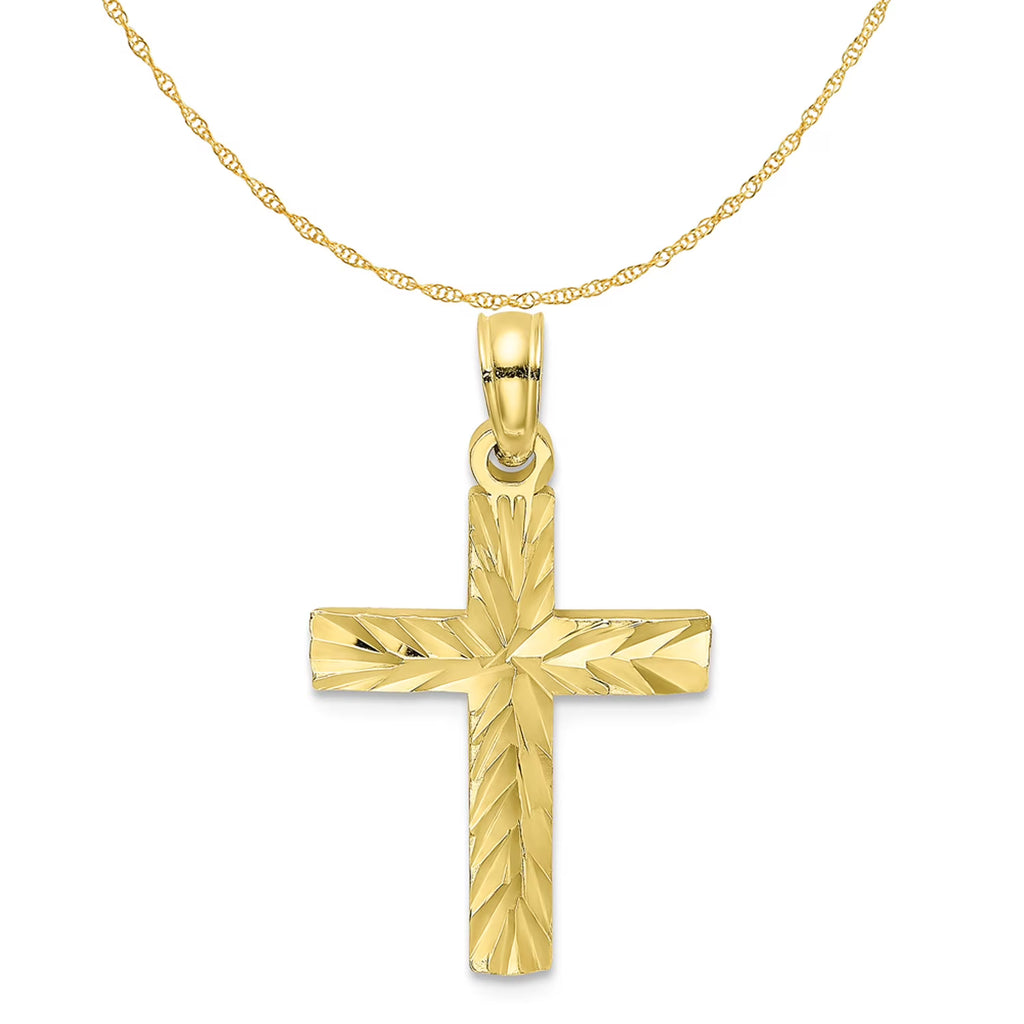 10K Yellow Gold Diamond-Cut Cross Pendant Charm with 14K Yellow Gold Rope Chain Necklace 18'' U10132