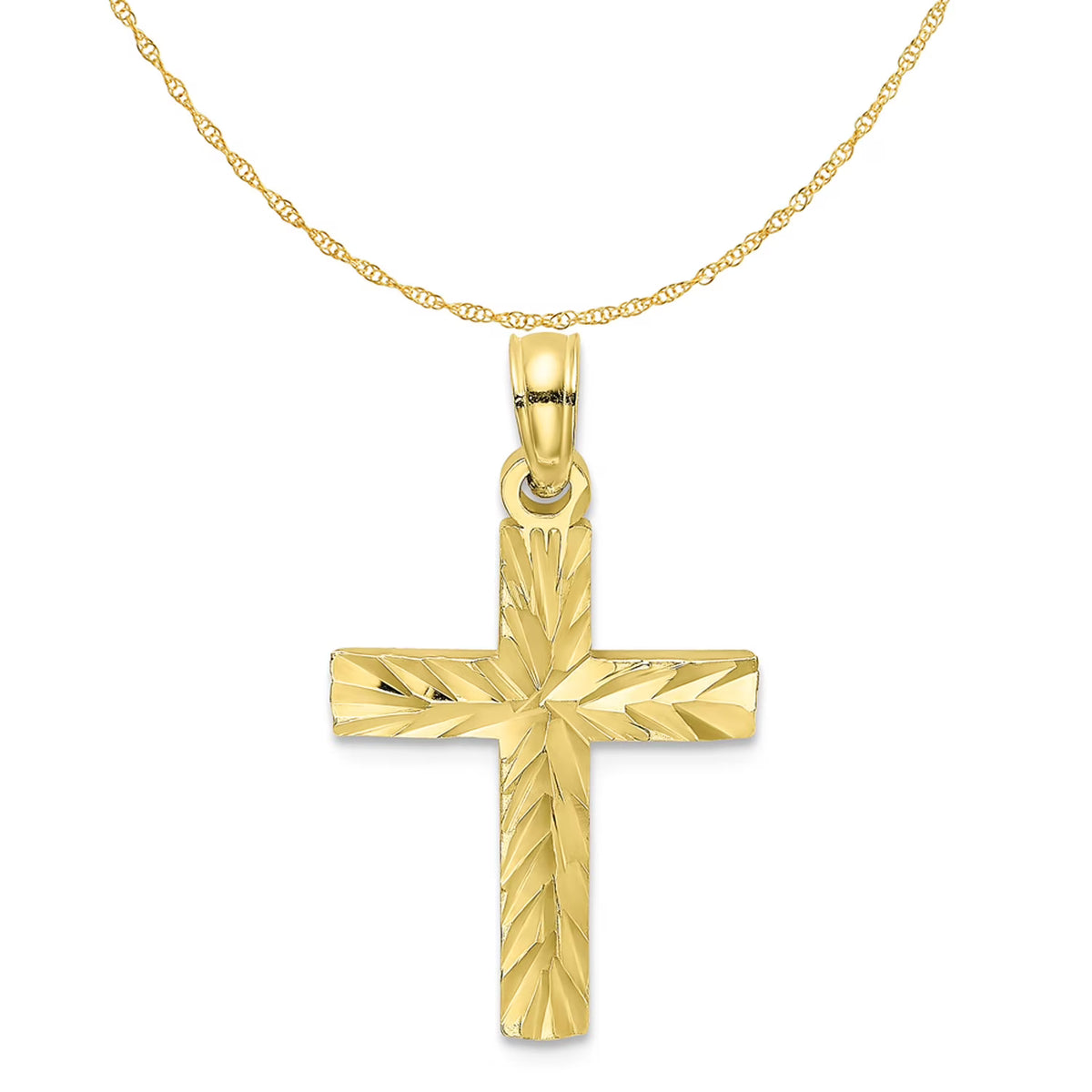 10K Yellow Gold Diamond-Cut Cross Pendant Charm with 14K Yellow Gold Rope Chain Necklace 18'' U10132
