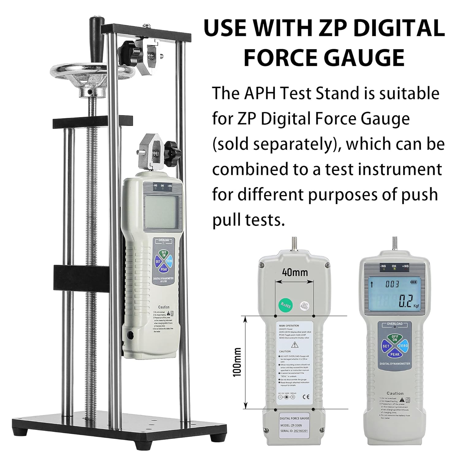Digital Force Gauge Push Pull Gauge with Output Function, LCD Backlit Display, Metal Enclosures I186