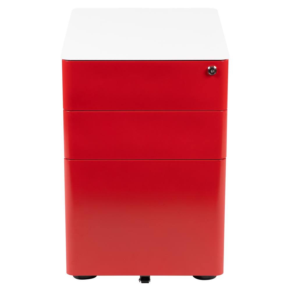 White and Red Vertical File Cabinet R8490