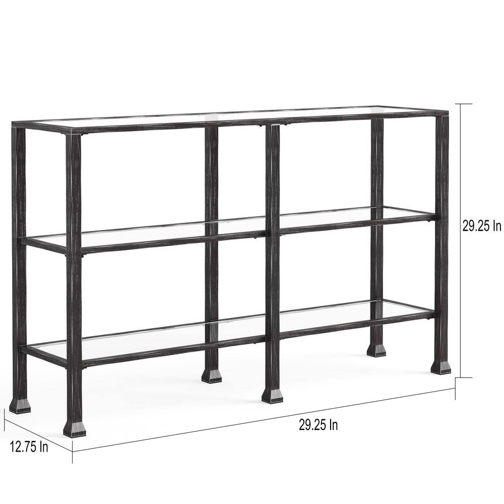 Distressed Black Metal and Glass 3-Tier Console Table Q6440