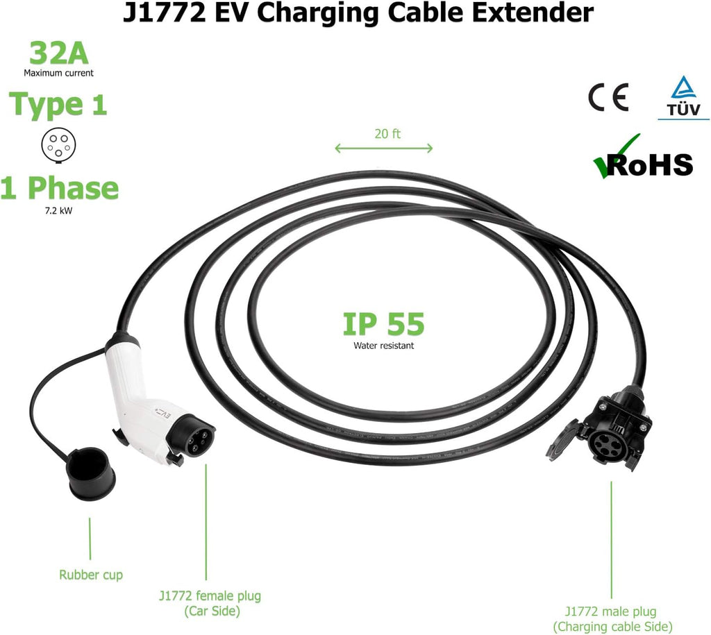 20Ft Level 2 Electric Car Charger Extension Cable U764
