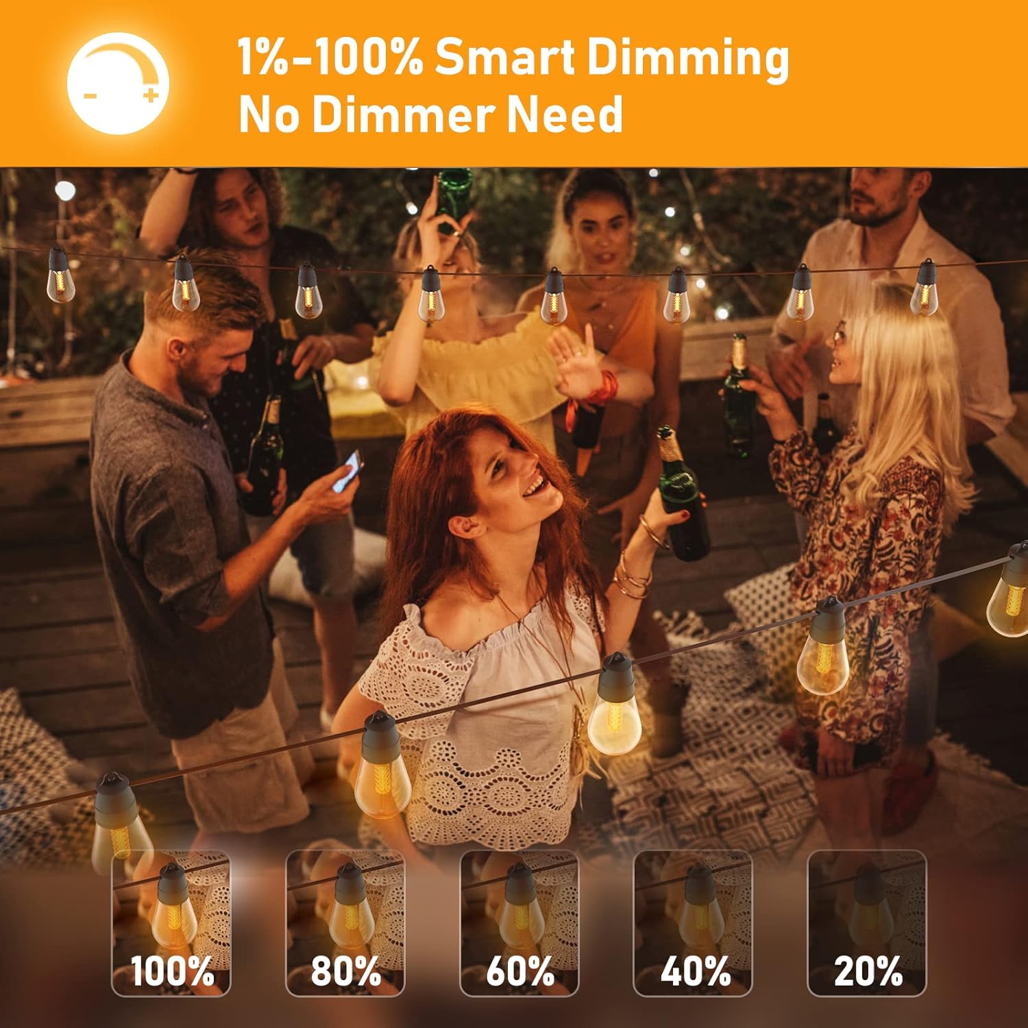 48Ft Outdoor String Lights with 25 Dimmable Edison Vintage LED Bulbs X599257