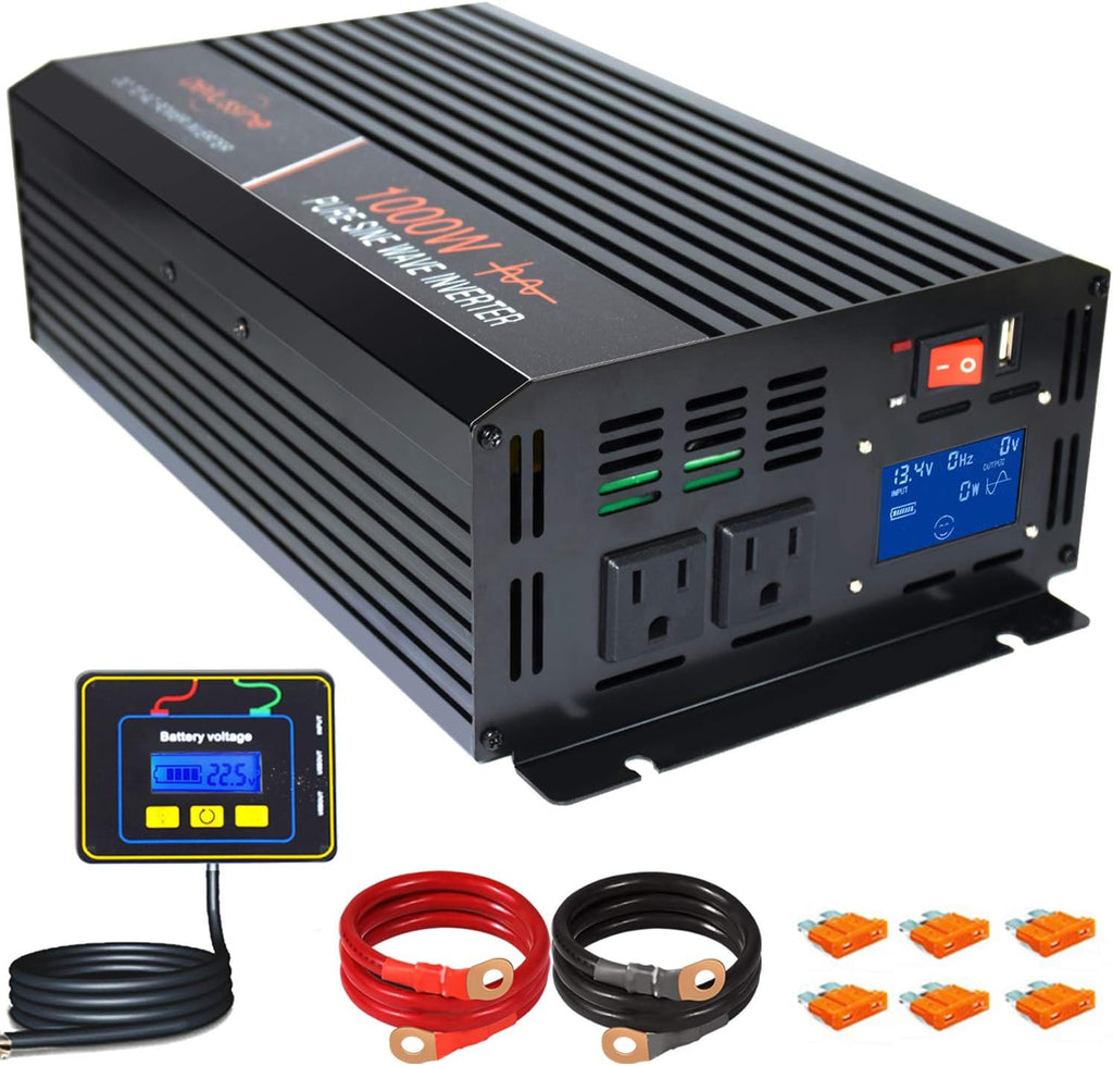 1000 Watt Pure Sine Wave Power Inverter 24V DC to AC 120V with LCD Display Remote Switch O551