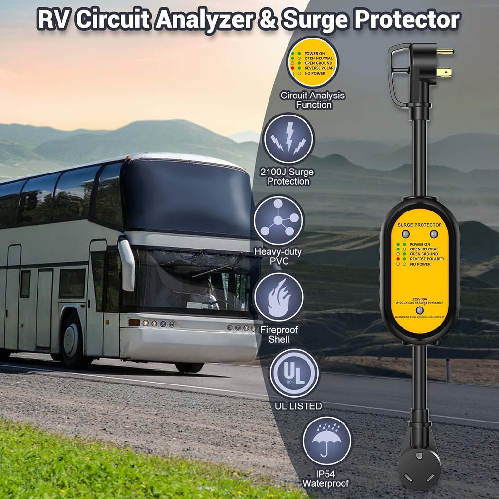 RV Surge Protector 30 amp, 2100 Joules Surge Protection, IP54 Waterproof U339