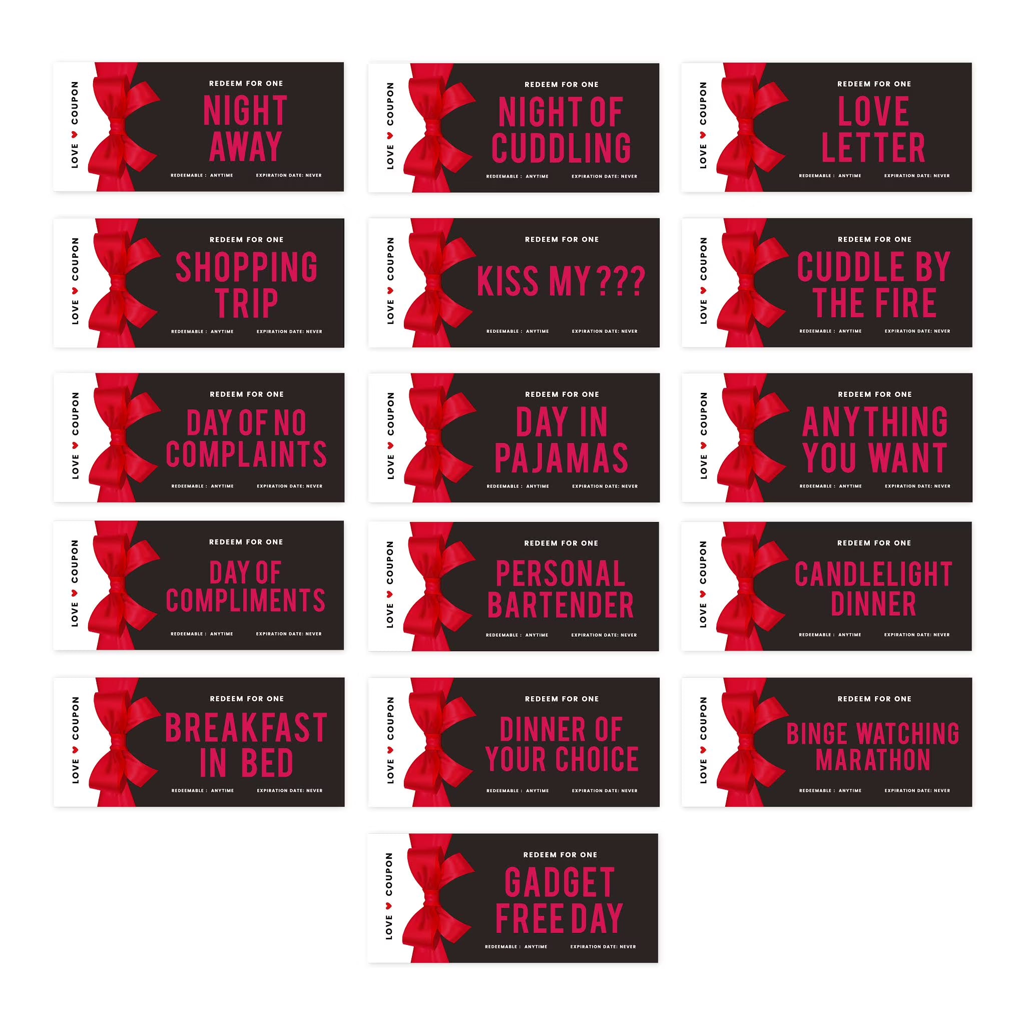 16-Pk Red Bow Coupons D504