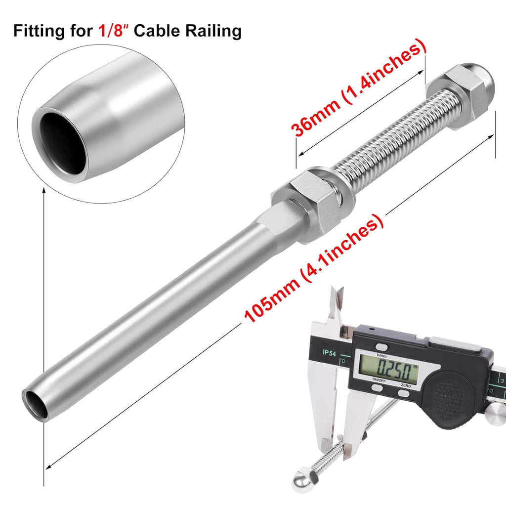 60 Pack T316 Stainless Steel Swage Threaded Stud Tension End Fitting for 1/8 Cable X218