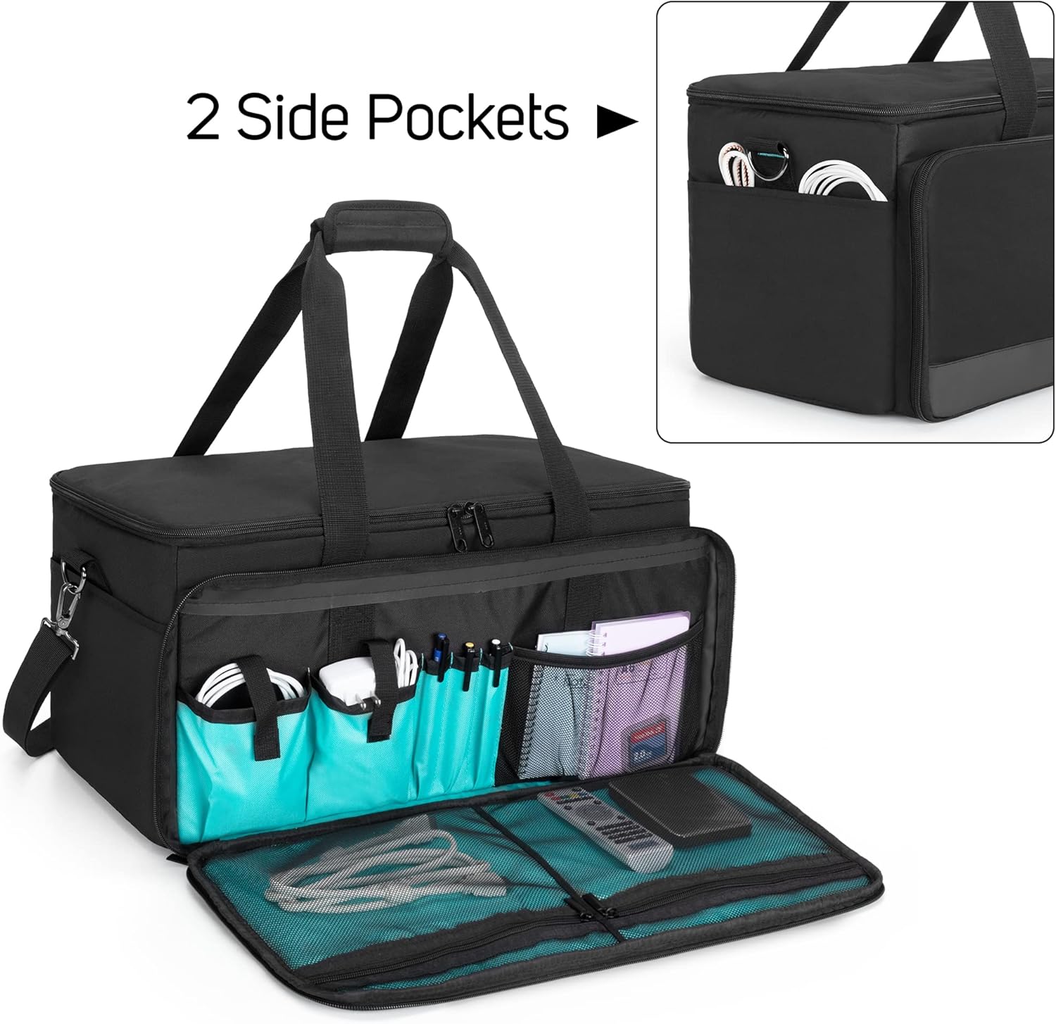 Large Cable File Bag with Padded Bottom and Detachable Dividers, Black Z395418
