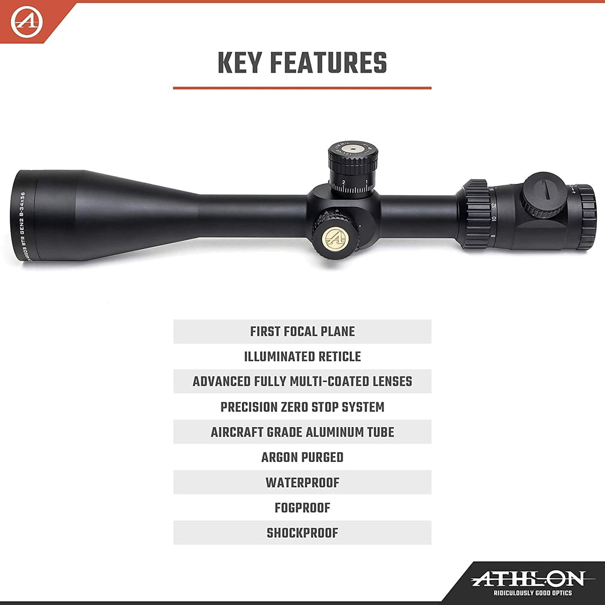Athlon Optics Argos BTR GEN2 8-34X56 IR MIL First Focal Plane Riflescopes F53606