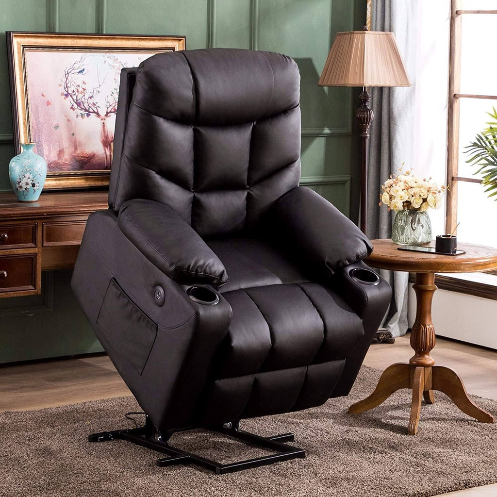 Blue Faux Leather Power Lift Recliner Chair Sofa with Cup Holders E1133