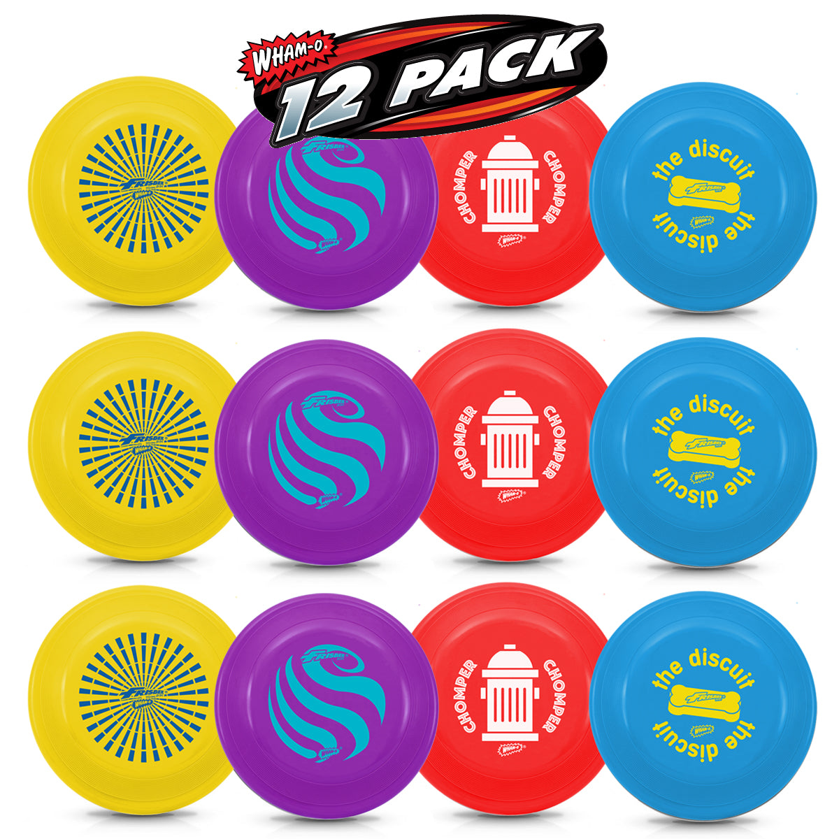12 Pack Blue Red Violet Yellow Flying Disc L323812