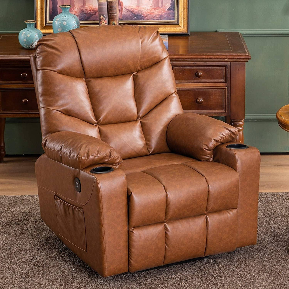 Blue Faux Leather Power Lift Recliner Chair Sofa with Cup Holders E1133