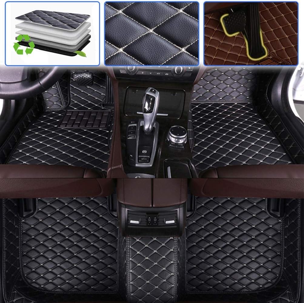 Beige Leather Waterproof Full Coverage Car Floor Mats N5952